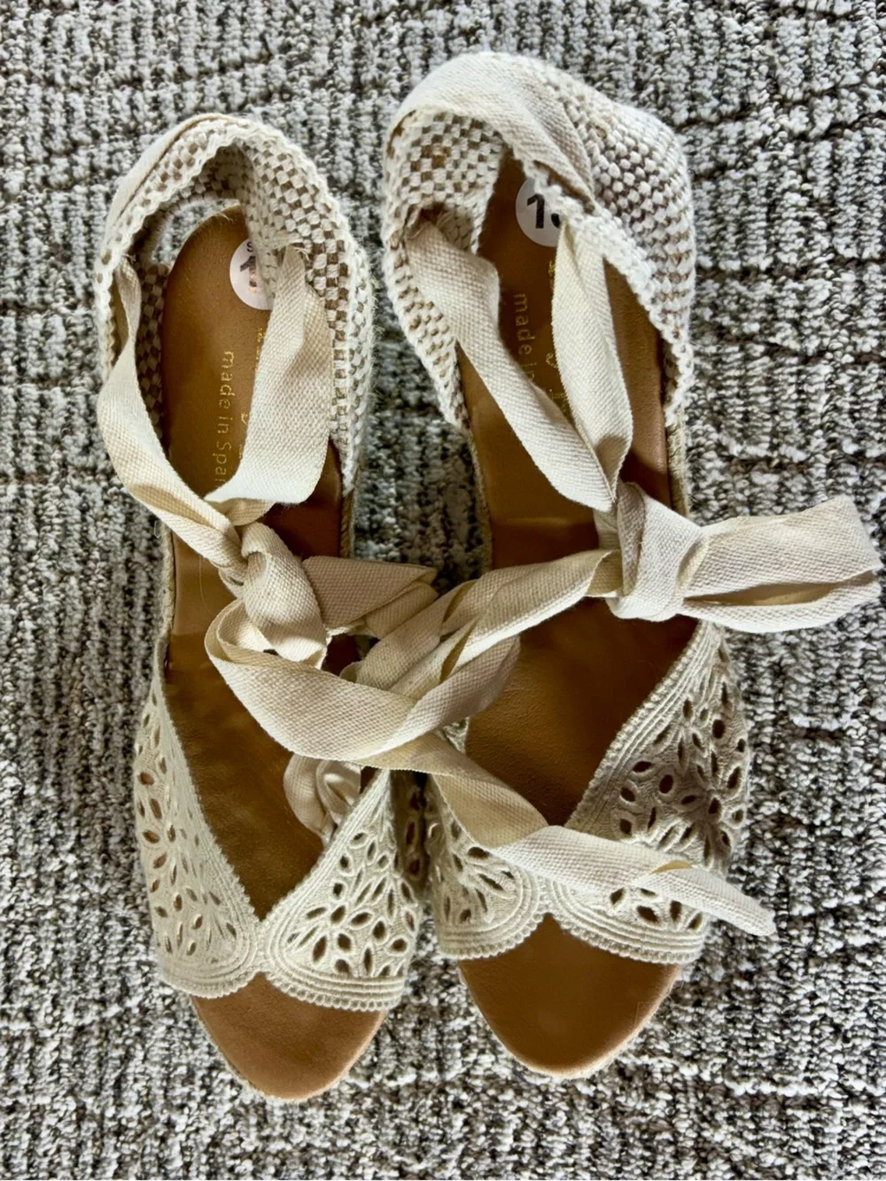 NEW Maypol Women’s Size 10 Beige Lace-Up Crochet Espadrille Wedge Sandals